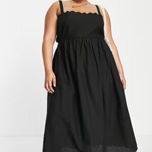 ASOS Curve Scallop Edge Cut Out Back Midi Sundress, Black - 26W